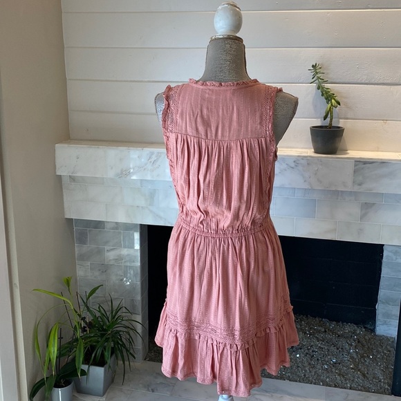 Lucky Brand Pink Lacey Ruffled Tiered Boho Peasant Dress Size Small - Picture 8 of 15